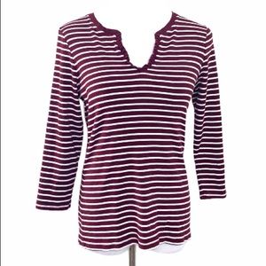 Lands End Maroon Striped Top